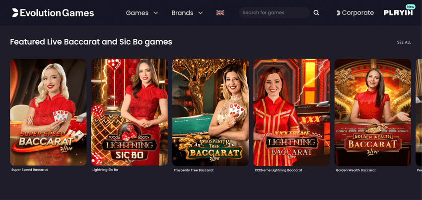 Live Baccarat και Sic Bo παιχνίδια της Evolution με Super Speed Baccarat, Lightning Sic Bo, Prosperity Tree Baccarat και XXXtreme Lightning Baccarat.