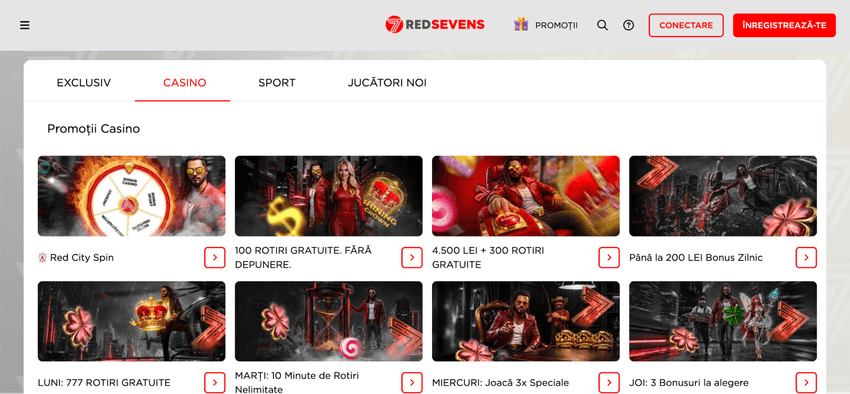 RedSevens – promoții și rotiri gratuite Pagina de promoții RedSevens Casino cu rotiri gratuite, bonus de bun venit și oferte zilnice