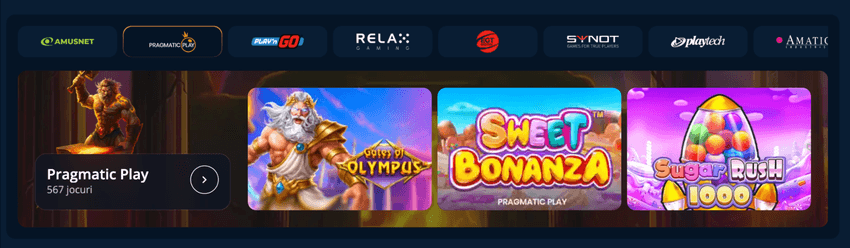Categoria Pragmatic Play la 12xBet cu Gates of Olympus, Sweet Bonanza și Sugar Rush 1000.