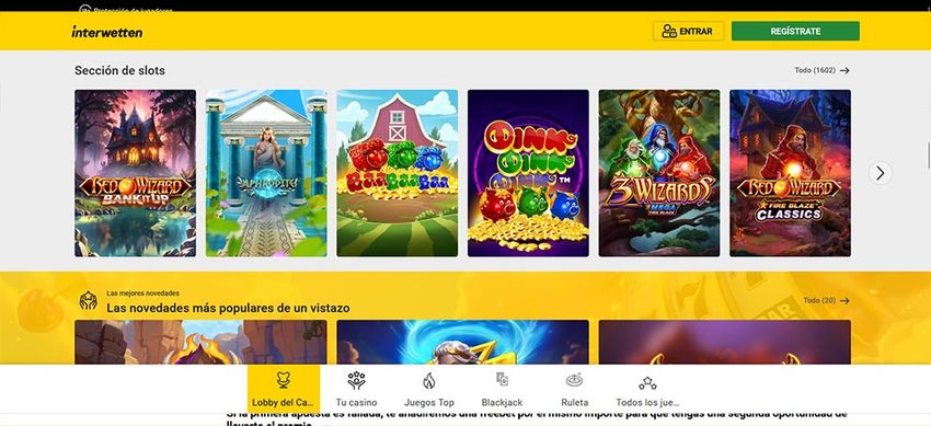 Catálogo de slots Interwetten con filtros y juegos destacados