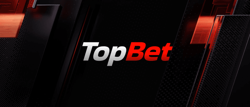 Logo-ul TopBet pe fundal negru și roșu