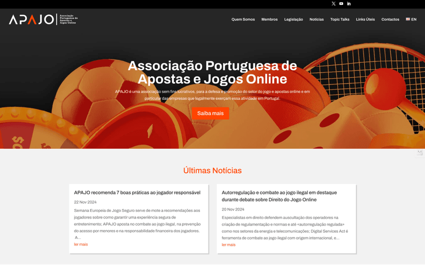 APAJO – Associação Portuguesa de Apostas e Jogos Online Página inicial da APAJO com informações sobre jogo responsável e regulação das apostas online.