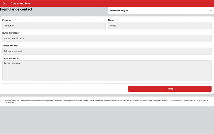 Casa Pariurilor formular contact suport Formular de contact Casa Pariurilor pentru suport clienți