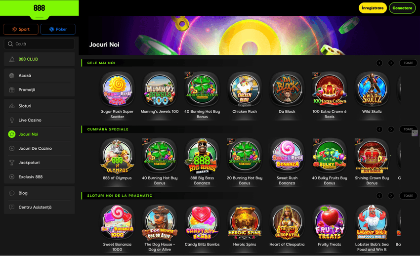 Jocuri noi la 888 Casino – „Cele mai noi” Caruselul „Cele mai noi” jocuri la 888 cazino, cu lansări Pragmatic Play și Amusnet (EGT)