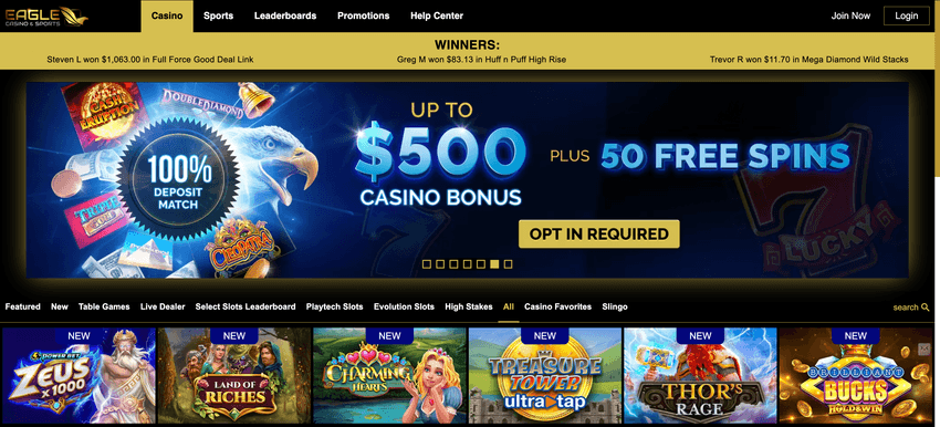 Eagle Michigan online casino all games page