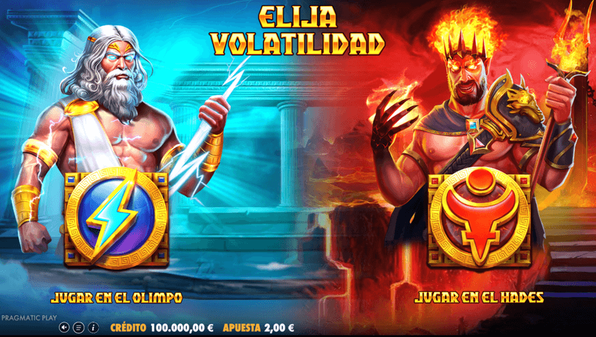 Zeus vs Hades – Gods of War de Pragmatic Play Pantalla de Zeus vs Hades – Gods of War para elegir entre Olimpo y Hades