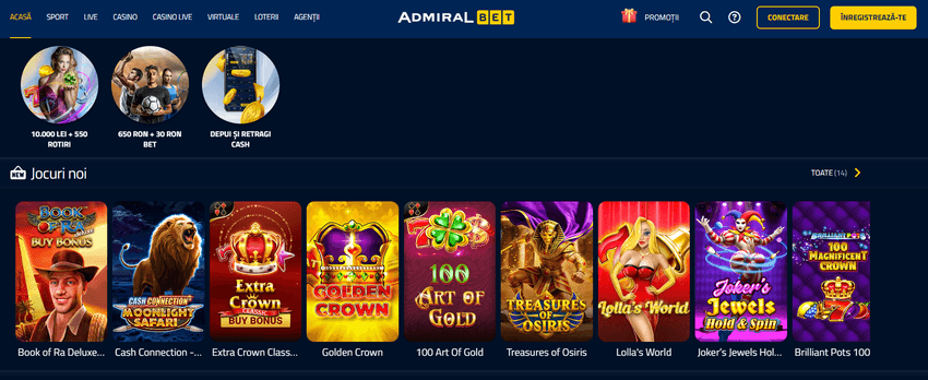 Lobby sloturi AdmiralBet cu jocuri noi Novomatic și Pragmatic Play
