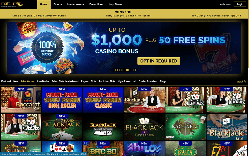 Eagle casino table games screen capture