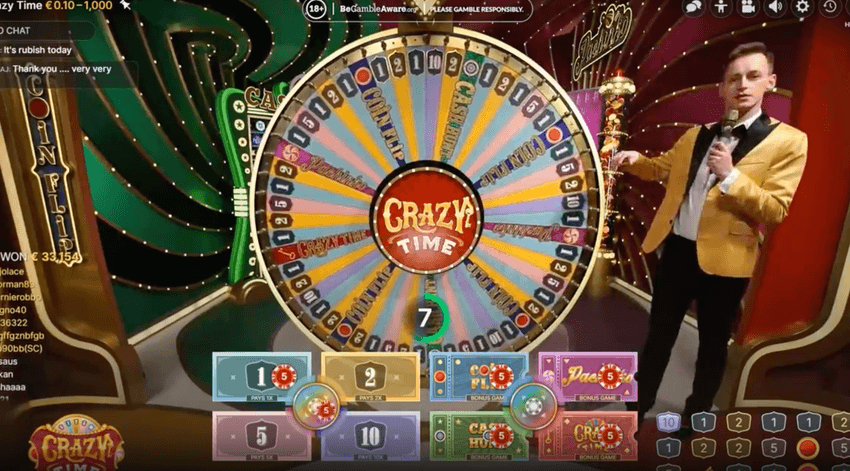 Crazy Time de la Evolution, cu roata de 54 de segmente și prezentator live