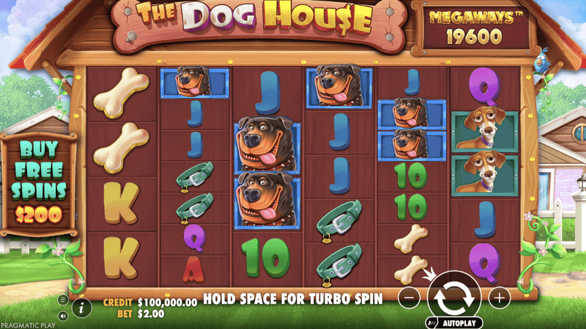 The Dog House Megaways – Pragmatic Play Στιγμιότυπο του The Dog House Megaways με σύμβολα σκύλων και μεταβλητούς κυλίνδρους
