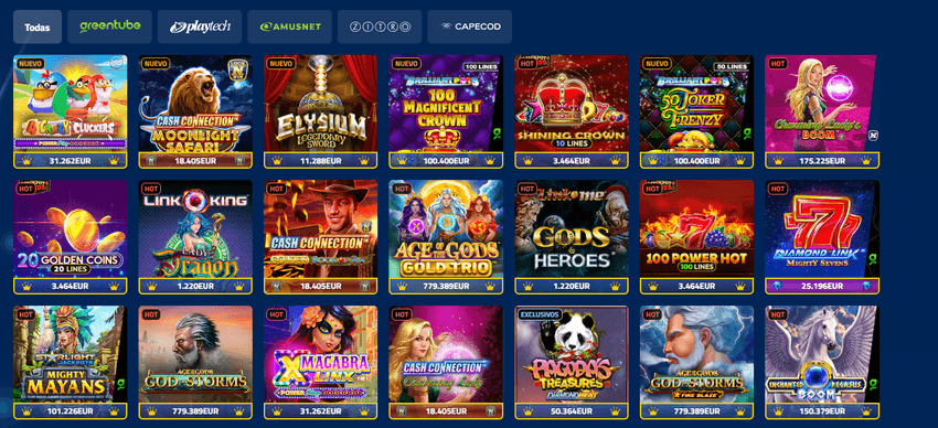 Catálogo de tragaperras con filtros por proveedor y jackpots