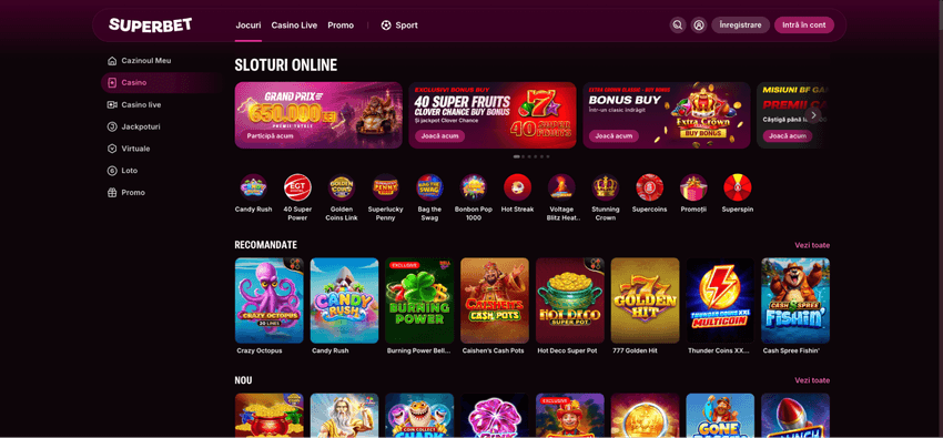 Sloturi și jocuri la Superbet Casino România Lobby-ul Superbet Casino cu sloturi online, jackpoturi și jocuri recomandate
