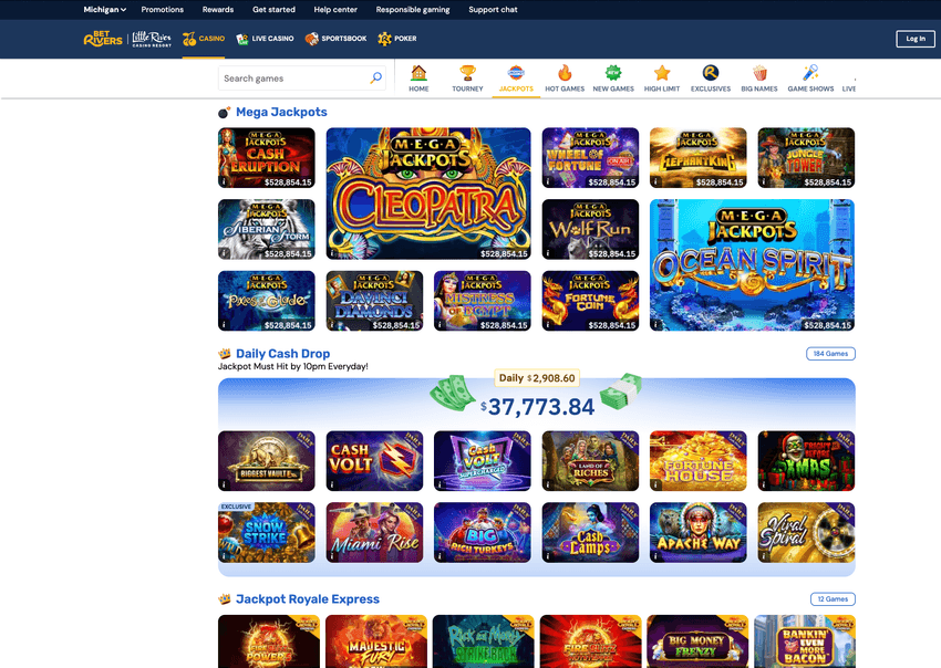 Screenshot of BetRivers Michigan slots section
