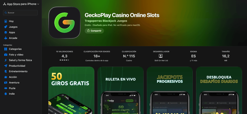 App de GeckoPlay Casino para iOS Aplicación GeckoPlay Casino Online Slots disponible para iPhone y iPad
