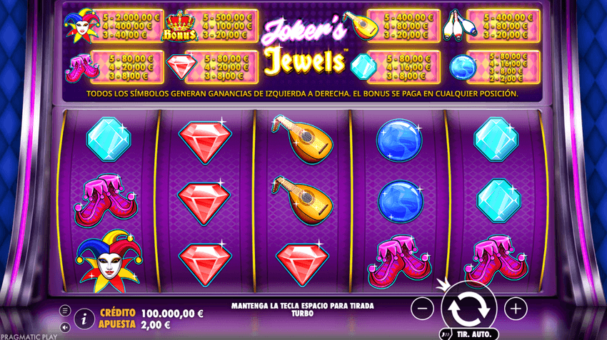 Joker’s Jewels de Pragmatic Play Pantalla de la slot Joker’s Jewels de Pragmatic Play
