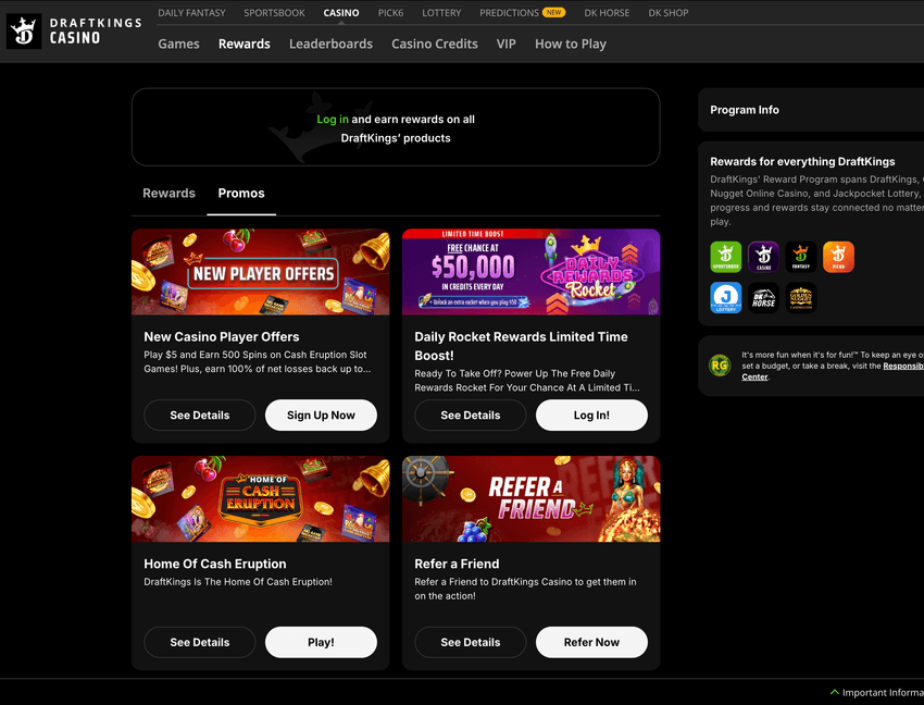 DraftKings Michigan online casino bonus offers page