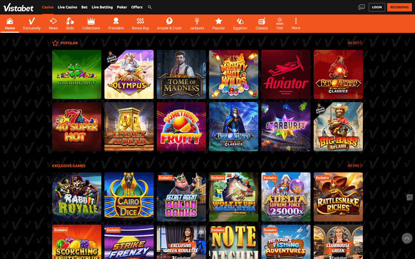Vistabet καζίνο παιχνίδια slots και προοδευτικά τζάκποτ Vistabet στη βιβλιοθήκη παιχνιδιών