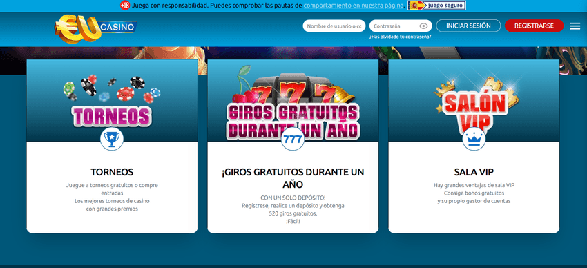 Promociones y programa VIP de EUcasino Promociones de EUcasino con torneos, giros gratis durante un año y sala VIP