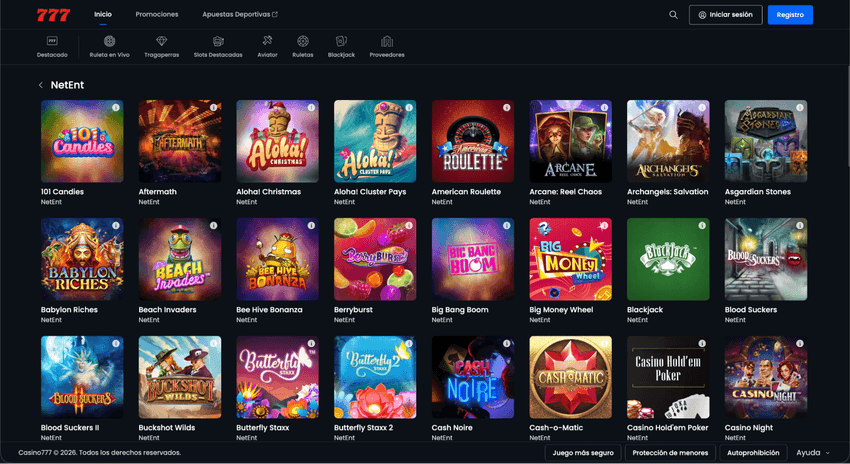 Juegos de NetEnt en Casino777 Catálogo de juegos de NetEnt en Casino777 España
