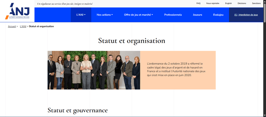 Autorité nationale des jeux – organisation ANJ statut et organisation institutionnelle