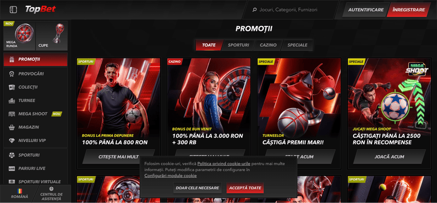 Bonusuri și promoții la TopBet Casino Pagina de promoții TopBet cu bonus de bun venit și oferte pentru cazino și sport