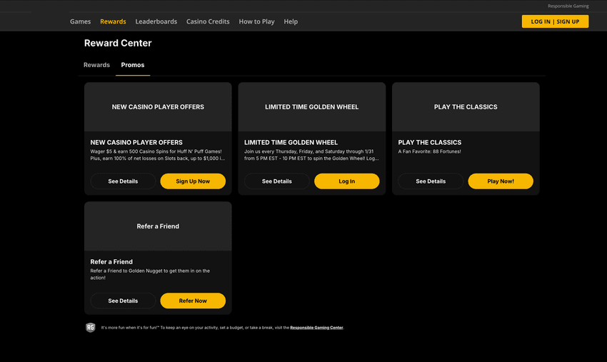 Golden Nugget MI casino rewards Golden Nugget Michigan online casino rewards interface