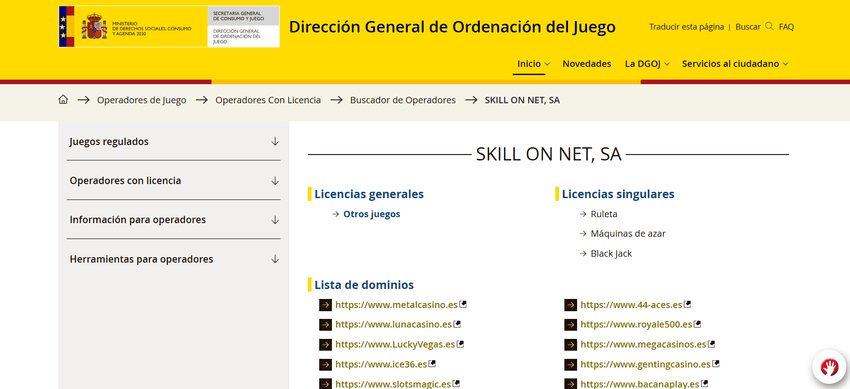 Registro de Skill On Net en la DGOJ con licencias de AHTI Games España