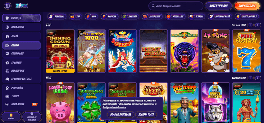 Jocuri și sloturi la Zinx Casino România Lobby-ul Zinx Casino cu sloturi, jocuri noi și jackpoturi online