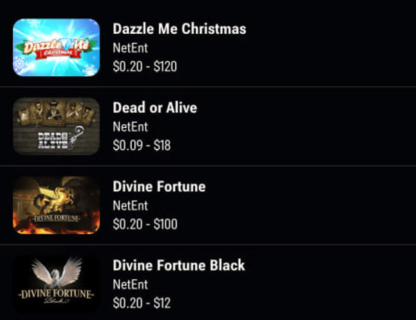 NetEnt slots at Caesars Palace including Dead or Alive and Divine Fortune variants
