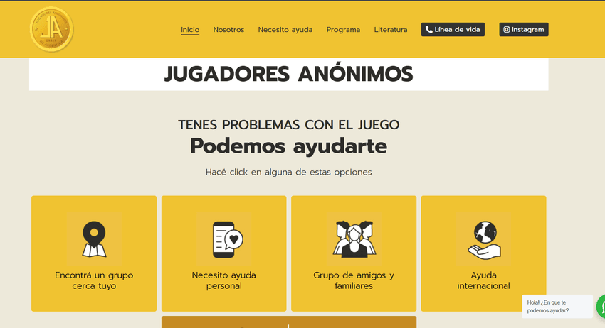 Sección de ayuda de Jugadores Anónimos Argentina