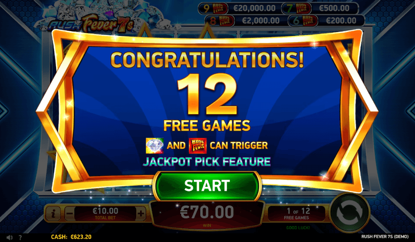 Rush Fever 7s slot – 12 free games and jackpot feature Rush Fever 7s slot free games and jackpot pick feature screen