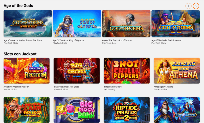 Selección de tragamonedas Age of the Gods y juegos con jackpot progresivo disponibles en LeoVegas.