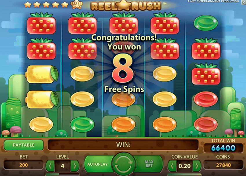 Reel Rush free spins bonus Reel Rush slot showing free spins bonus