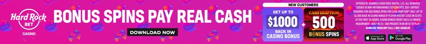 Hard Rock Bet welcome offer featuring up to $1,000 in casino bonus credits and 500 bonus spins for new players