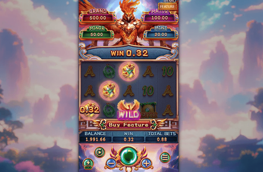 Phoenix slot screenshot capturing a win on the reel
