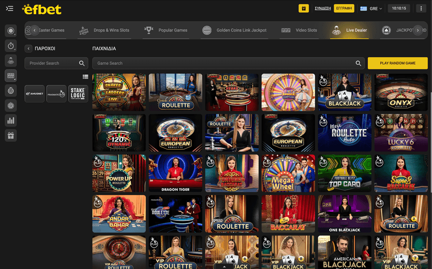 Live casino Efbet με τραπέζια blackjack, roulette και baccarat