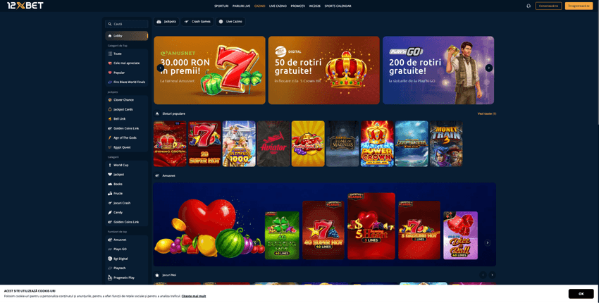 Lobby-ul de jocuri 12xBet Casino Lobby-ul 12xBet Casino cu sloturi populare, jackpoturi și jocuri de la Amusnet, EGT Digital și Play’n GO.