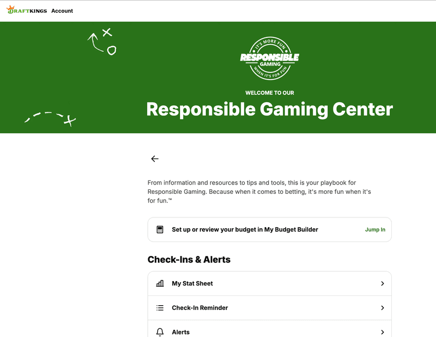 Screenshot of DraftKings Michigan responsible gambling center page