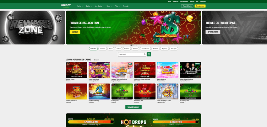 Lobby-ul de jocuri Unibet Casino România Lobby-ul Unibet Casino România cu sloturi, jackpoturi și jocuri de la Pragmatic Play, Amusnet și EGT Digital.
