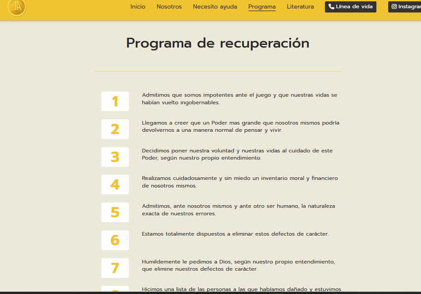 Programa de recuperación de 12 pasos de Jugadores Anónimos