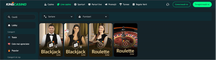 Mese Evolution la King Casino Mese Evolution la King Casino cu Blackjack A, Blackjack B, Roulette și Auto Roulette
