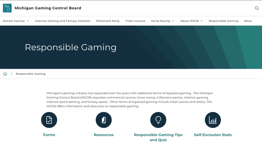 Michigan Gaming Control Board responsible gaming resources page