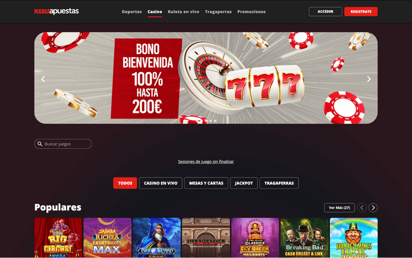 Casino de Marca Apuestas Página de casino de Marca Apuestas con bono de bienvenida, tragaperras y juegos de casino destacados.