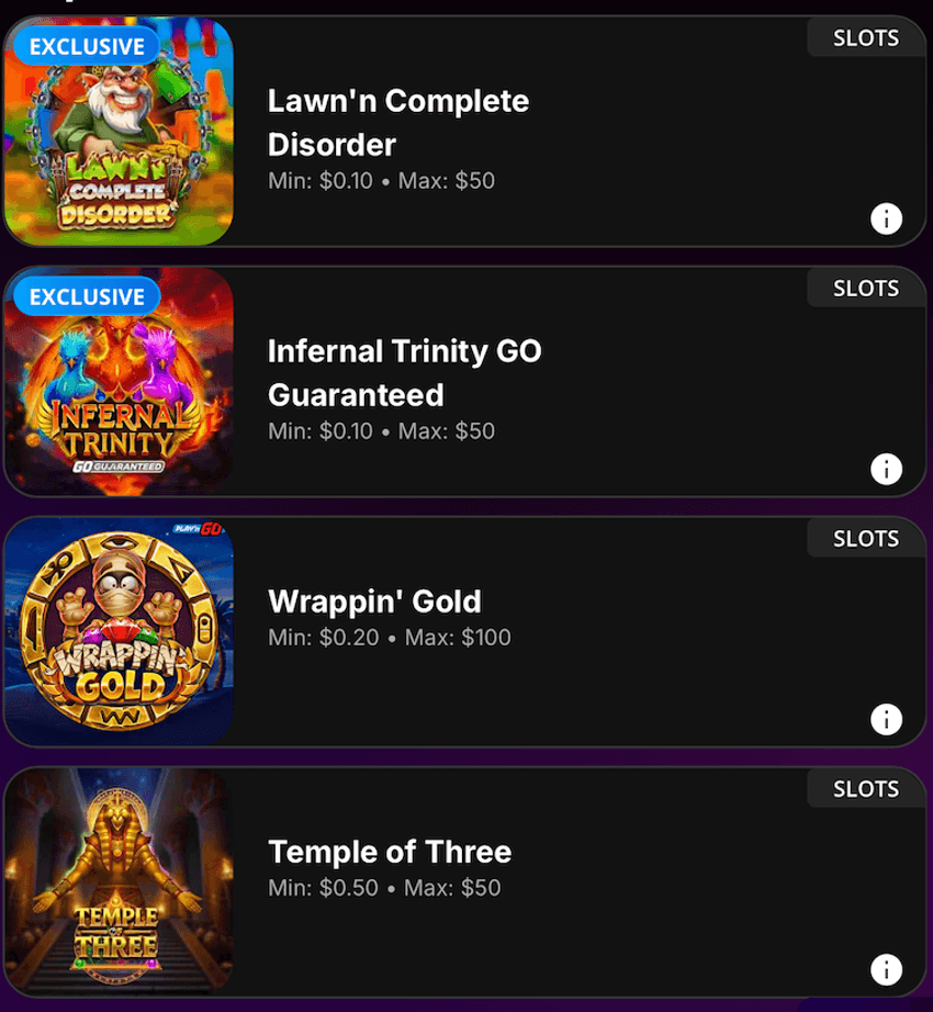 Play’n GO Games at DraftKings Casino Play’n GO slots at DraftKings Casino, including Lawn’n Complete Disorder, Infernal Trinity GO Guaranteed, Wrappin’ Gold, and Temple of Three