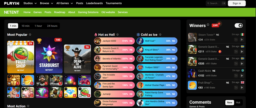 Screenshot of popular NetEnt slot games for Michigan players