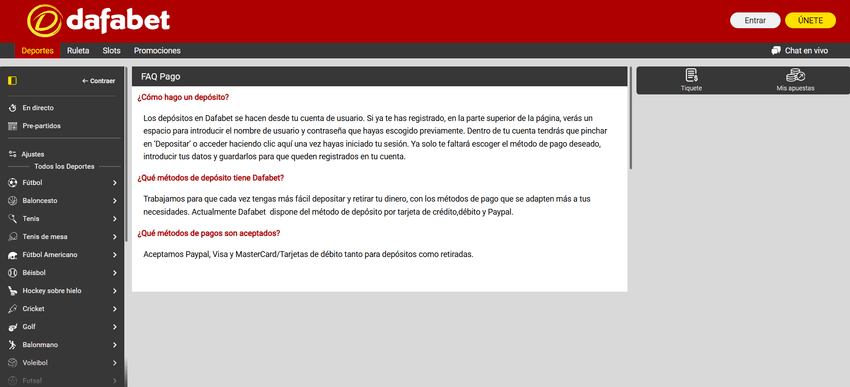 FAQ de pagos en Dafabet Sección de preguntas frecuentes de Dafabet sobre depósitos, retiradas y métodos de pago.