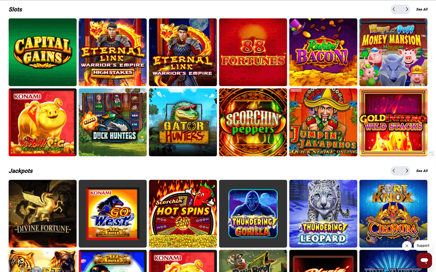 Four Winds Online Casino Michigan – Slots and Jackpot Games Screenshot Screenshot of Four Winds Online Casino Michigan showing a variety of slot games and progressive jackpot games with current prize amounts