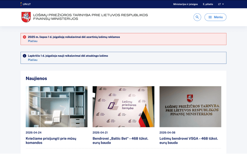 Lošimų priežiūros tarnybos prie Lietuvos Respublikos finansų ministerijos (LPT) pagrindinis puslapis