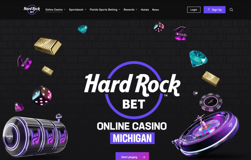 Hard Rock Bet Online Casino landing page with branded welcome screen