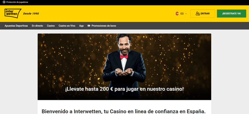 Página de Interwetten Casino con bono de bienvenida de hasta 200 euros